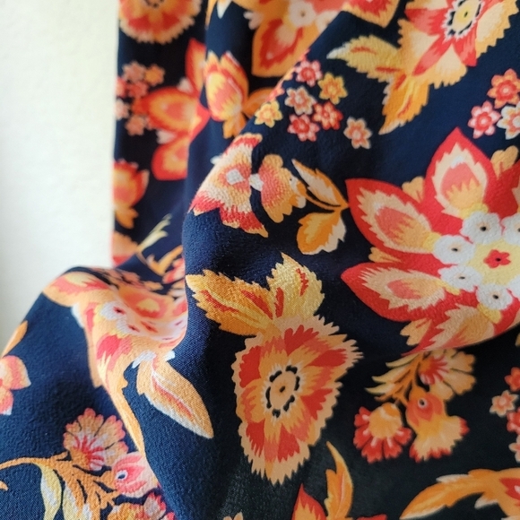 J. Jill Scoop Neck Navy Orange Floral Printed 3/4 Sleeve Sheath Dress Women's 4 - Picture 4 of 12